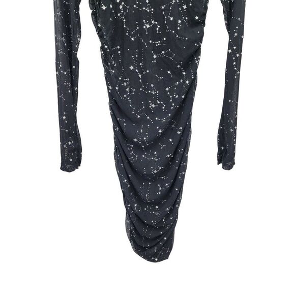 Black Mesh Long-Sleeve Bodycon Dress Sz L Star Constellation Print Witchy Gothic - Picture 10 of 13